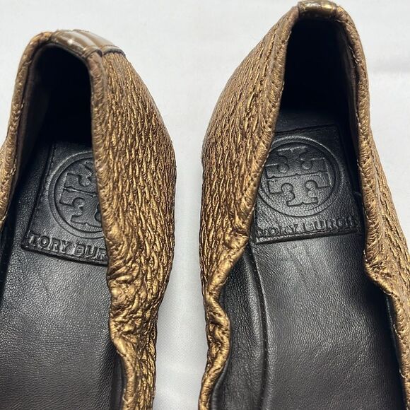 Metallic Gold Tory Burch Quilted Ballet Flats - Picture 6 of 11